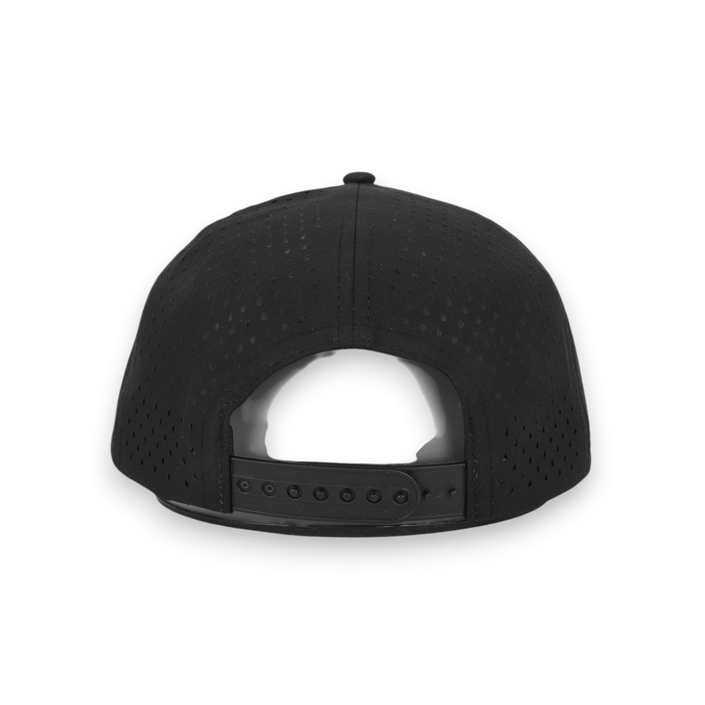 Good Life Golf Performance Classic Black GLIFE Snapback with black and gray PVC patch water and sweat resistant perforated sides.  