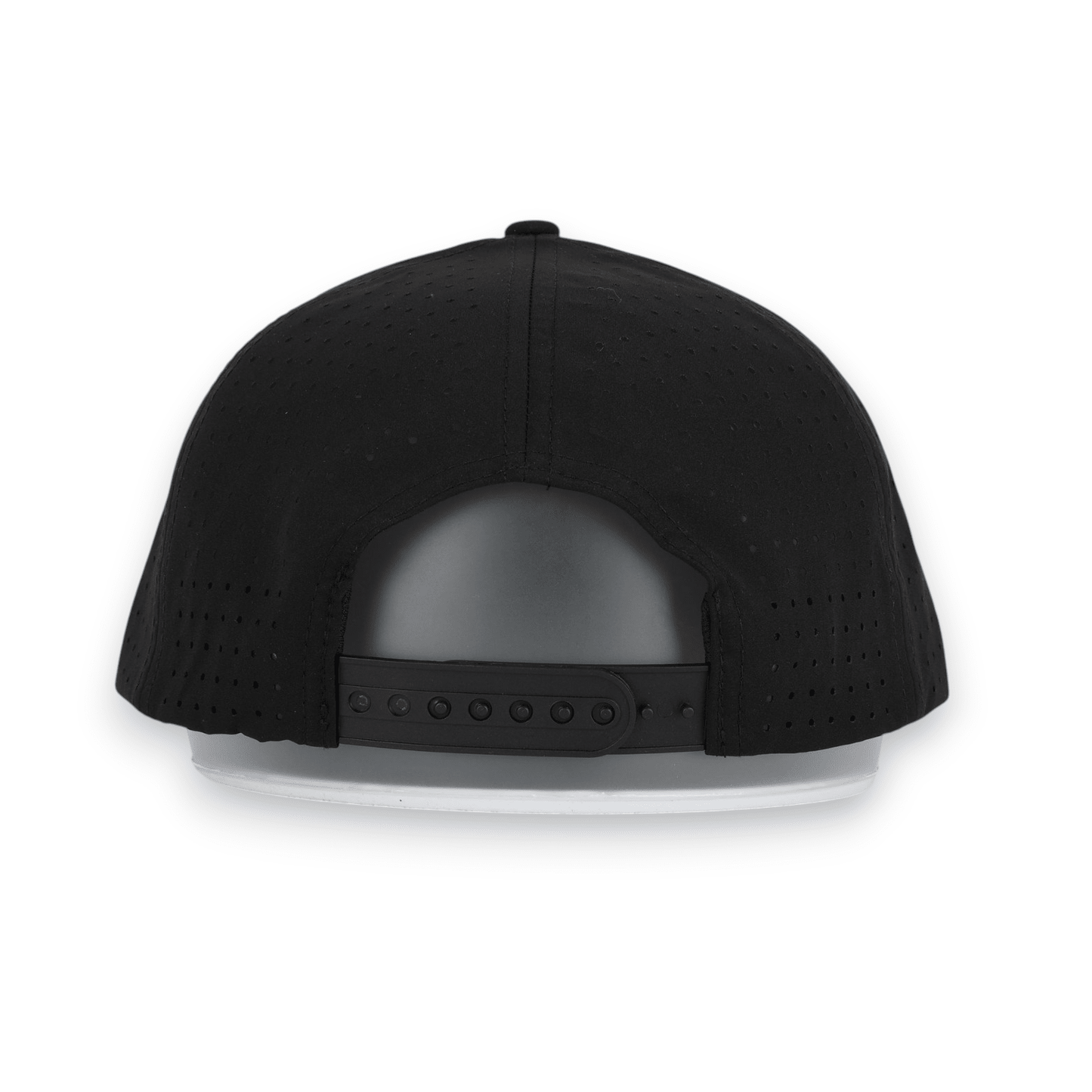 Good Life Golf Performance Icon Black Snapback with black front PVC patch white and black checkered rope, water and sweat resistant perforated sides.  