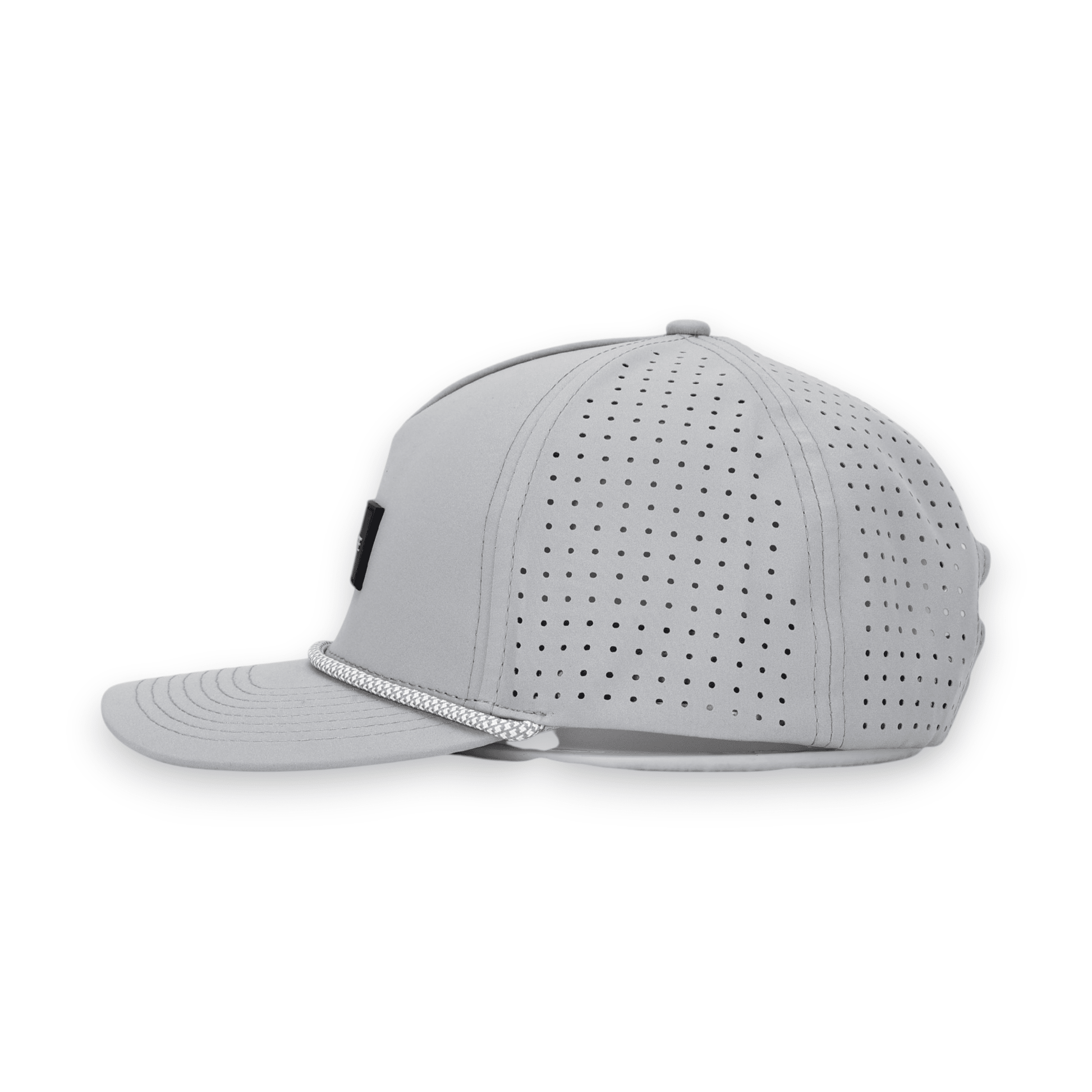 Good Life Golf Performance Icon Gray Smoke Snapback with black front PVC patch white and gray checkered front rope, water and sweat resistant perforated sides.  