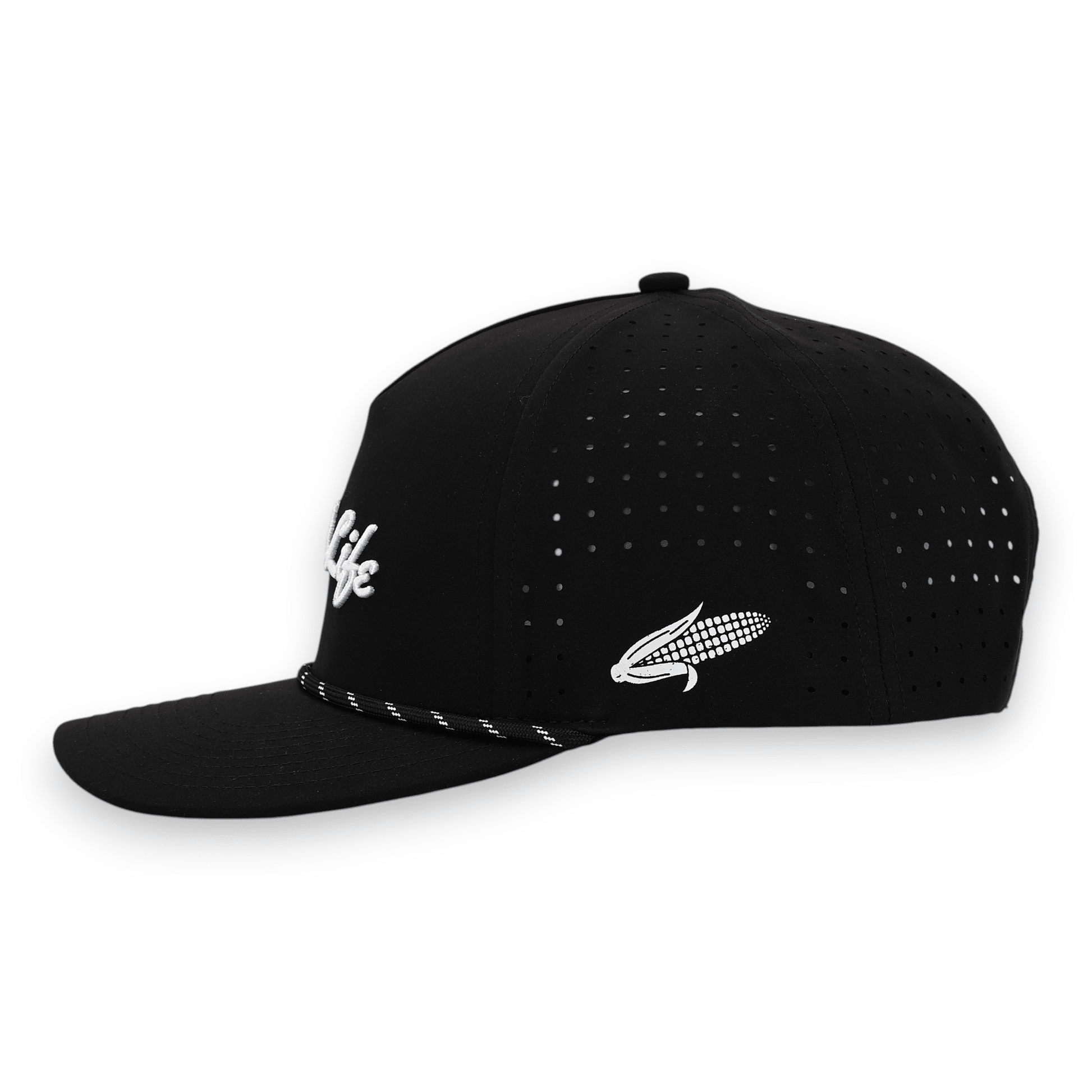 Good Life Golf Performance Black Phantom Snapback with water and sweat resistant perforated sides.  