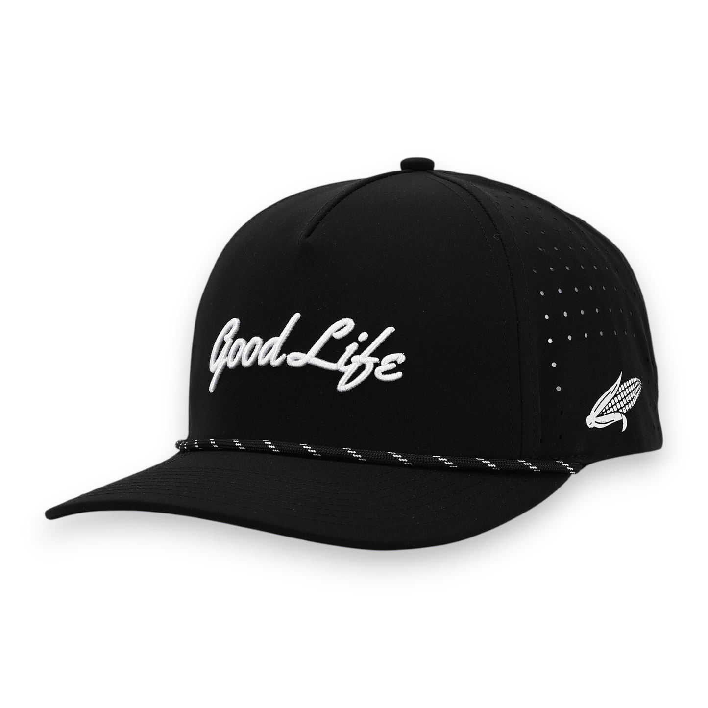 Good Life Golf Performance Black Phantom Snapback with water and sweat resistant perforated sides.  