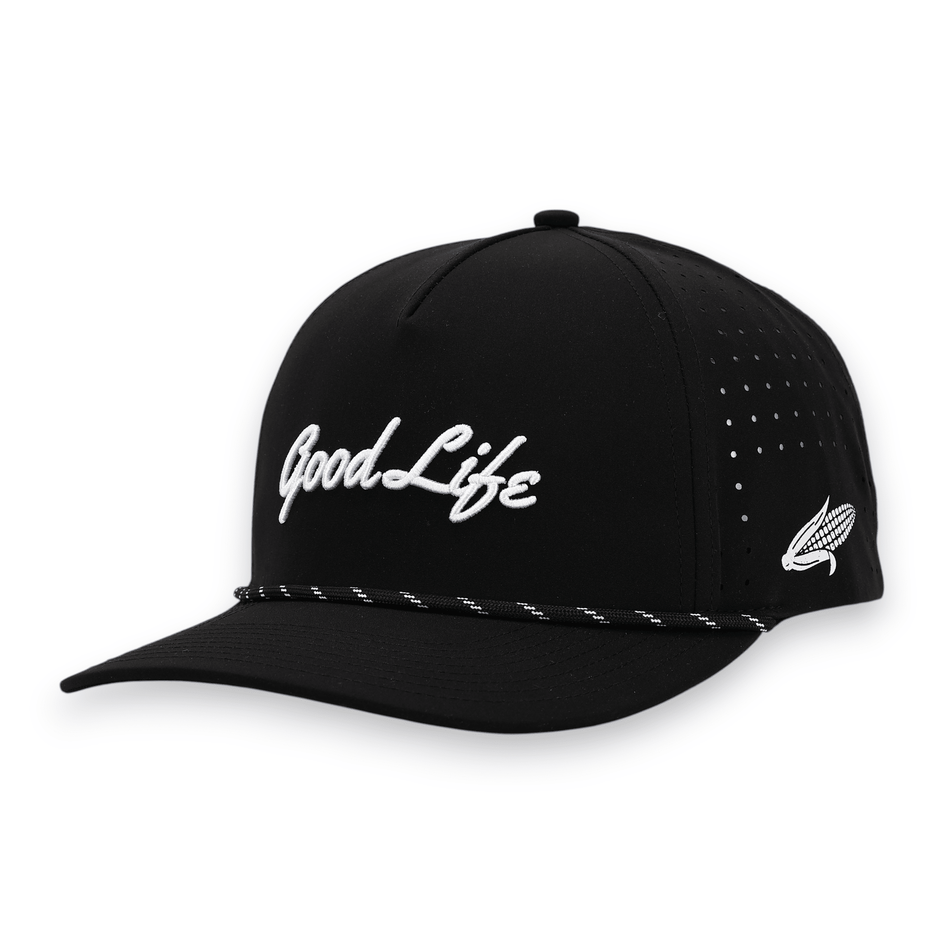 Good Life Golf Performance Black Phantom Snapback with water and sweat resistant perforated sides.  