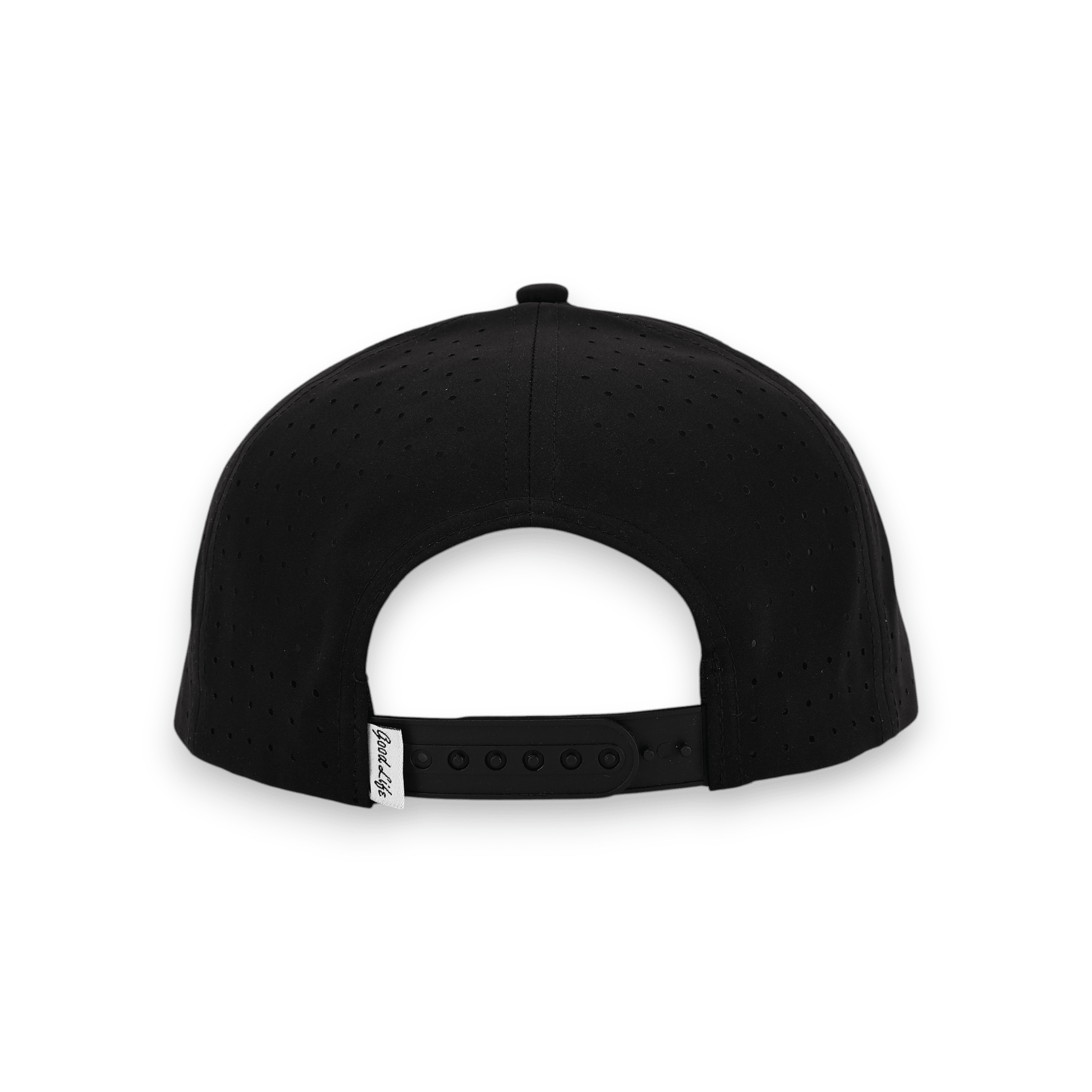 Good Life Golf Performance Black Phantom Snapback with water and sweat resistant perforated sides.  